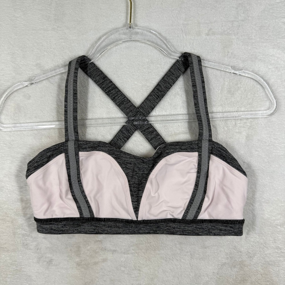 Lululemon Energy Bra Size 6 Heathered Black Pink Space Dye Criss Cross Back‎